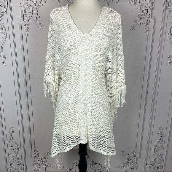 Breezy Knit Fringe Trim Poncho Swimsuit Coverup - Picture 5 of 10